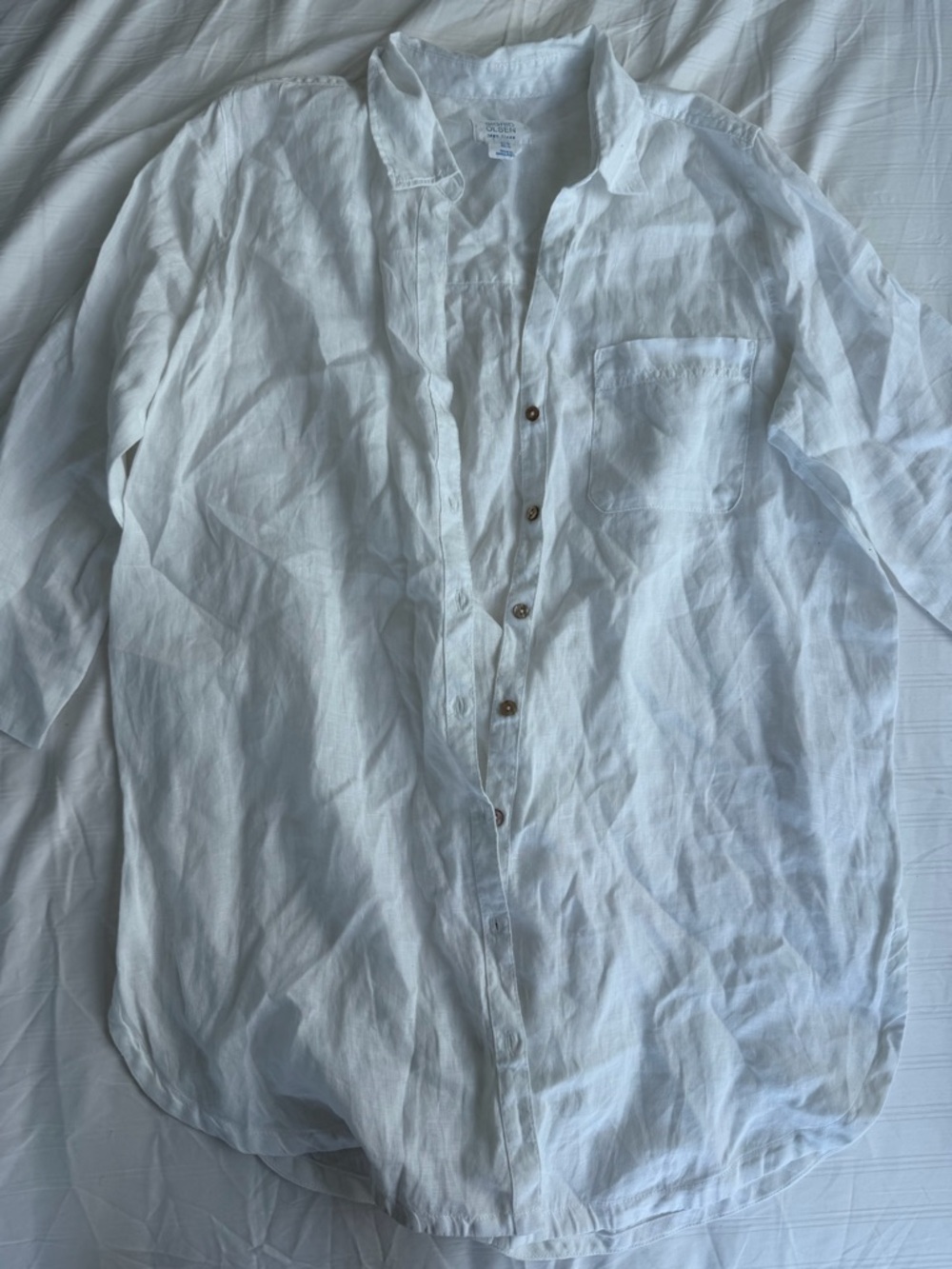 Sigrid Olsen White %100linen blouse button-down